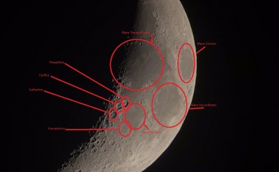 Moon with areas labeled