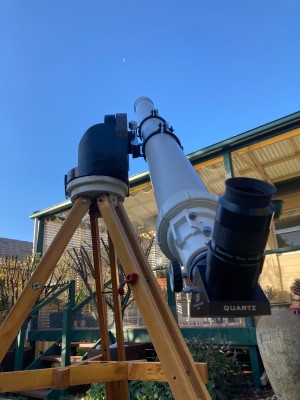 Downpipe telescope and moon.JPG